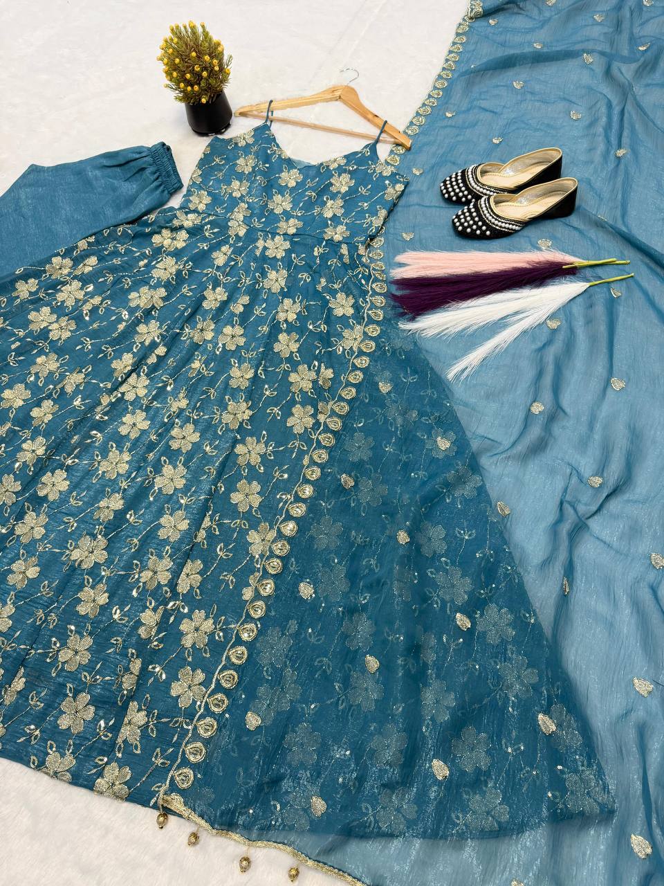 Rama Green Floral Couture Set - Evening Wear